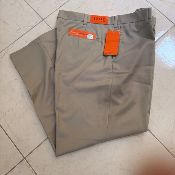 NEW $80‎ NWT IZOD XFG Swingflex Waist Golf Pants Khaki Beige  38x 30 Flat Front - Picture 10 of 16